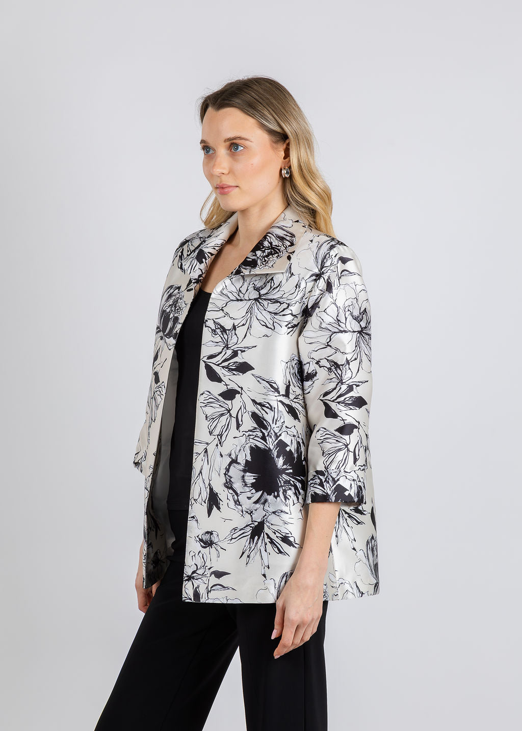 Caroline Rose Floral A-Line Jacket in Ivory/Multi available at Barbara Katz