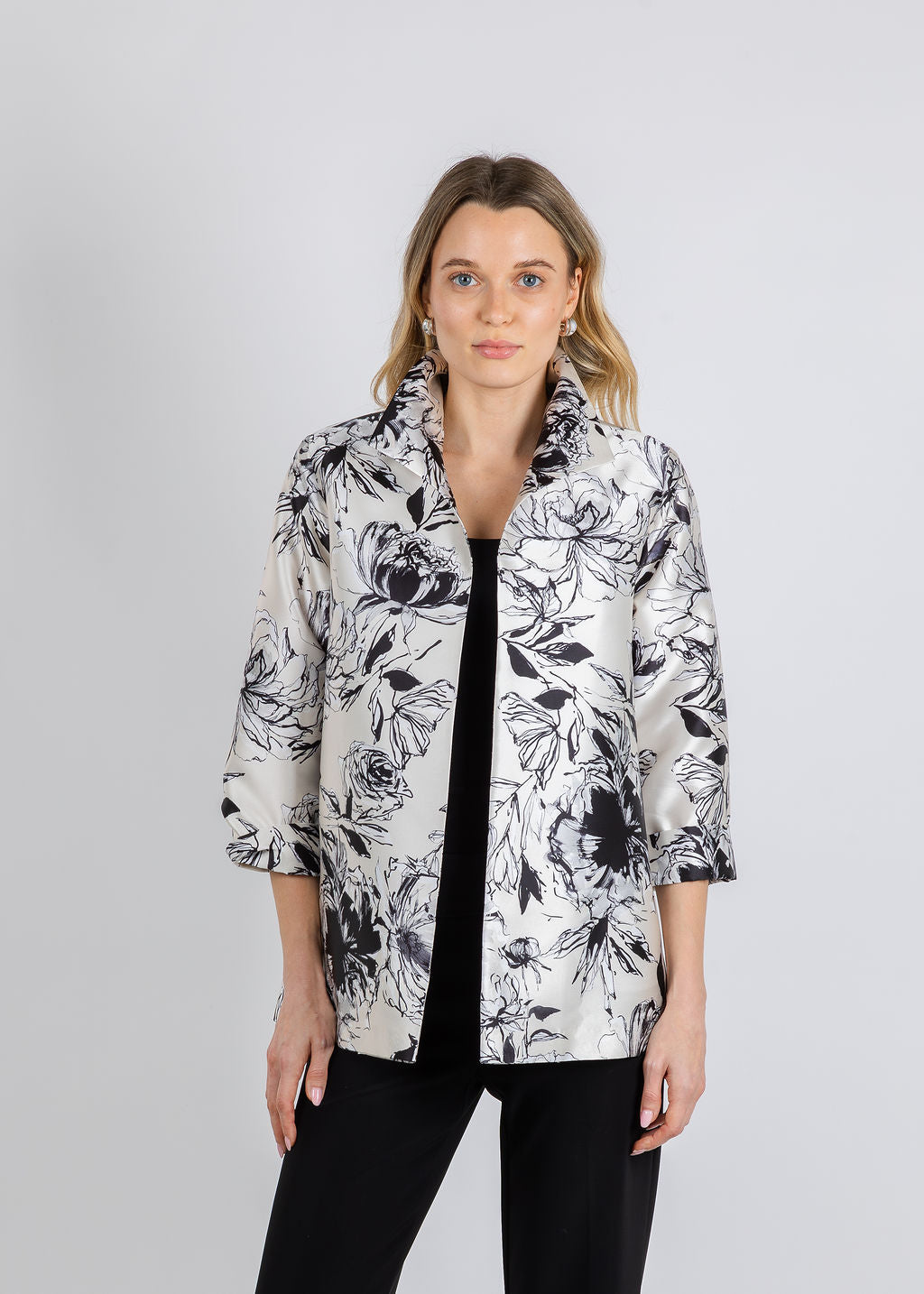Caroline Rose Floral A-Line Jacket in Ivory/Multi available at Barbara Katz