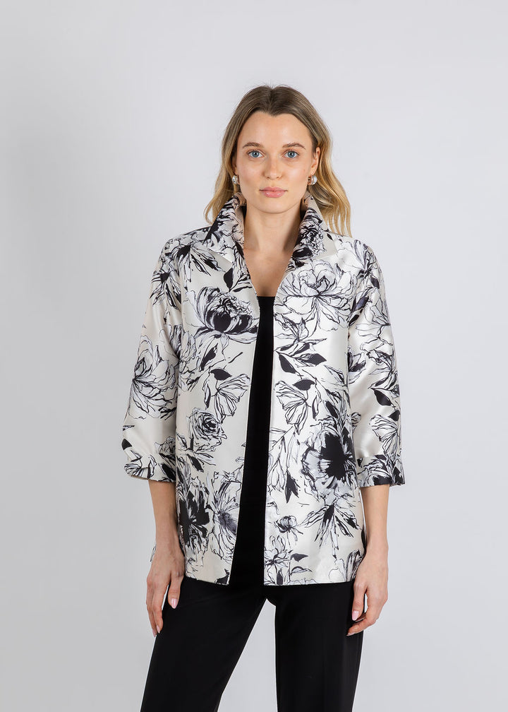 Caroline Rose Floral A-Line Jacket in Ivory/Multi available at Barbara Katz