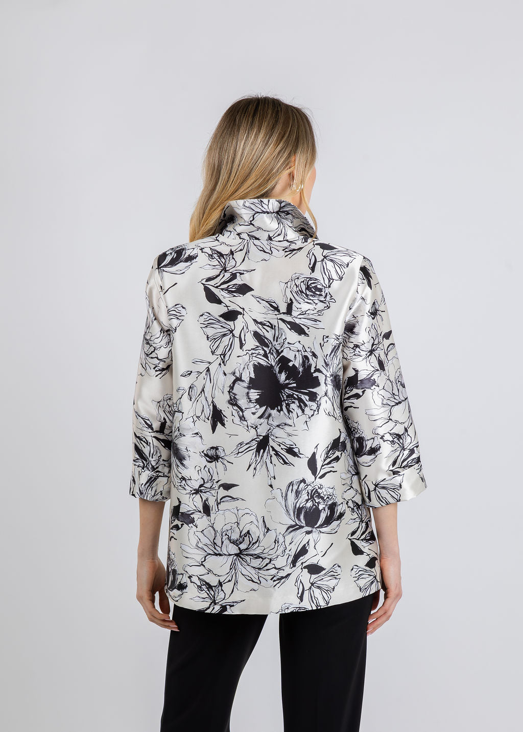 Caroline Rose Floral A-Line Jacket in Ivory/Multi available at Barbara Katz