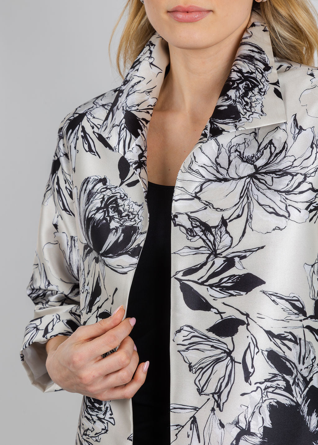 Caroline Rose Floral A-Line Jacket in Ivory/Multi available at Barbara Katz