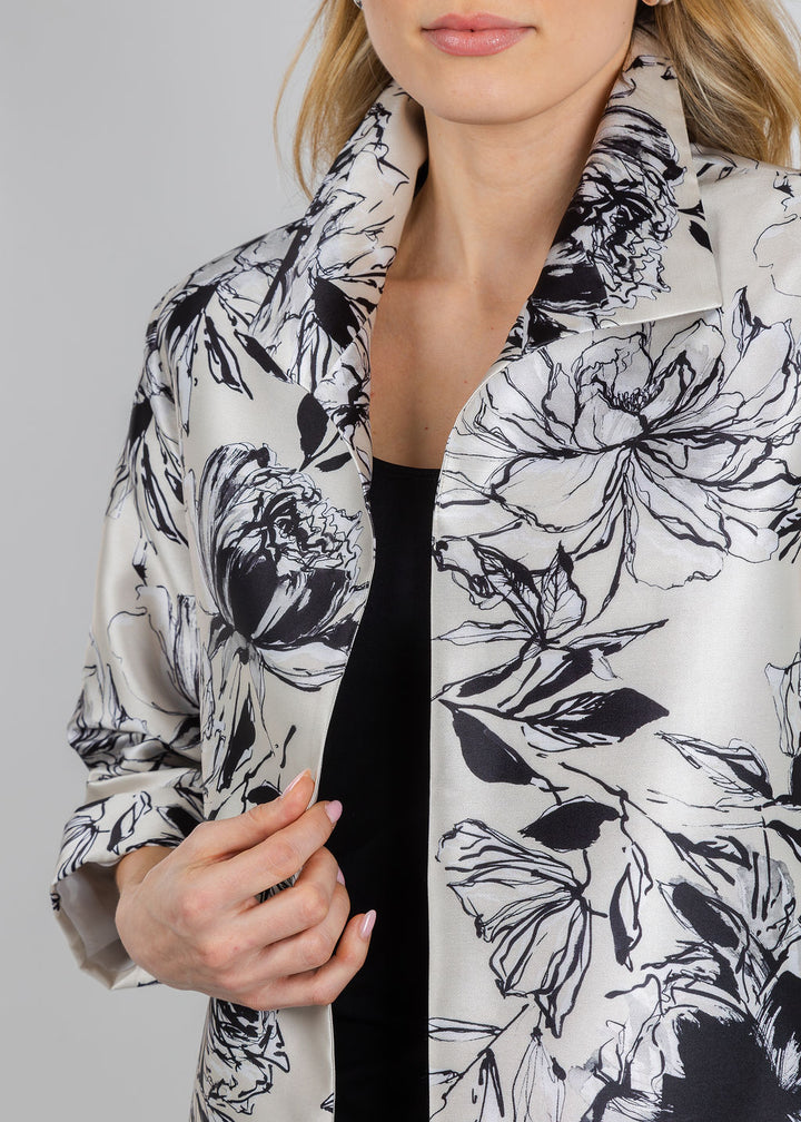Caroline Rose Floral A-Line Jacket in Ivory/Multi available at Barbara Katz
