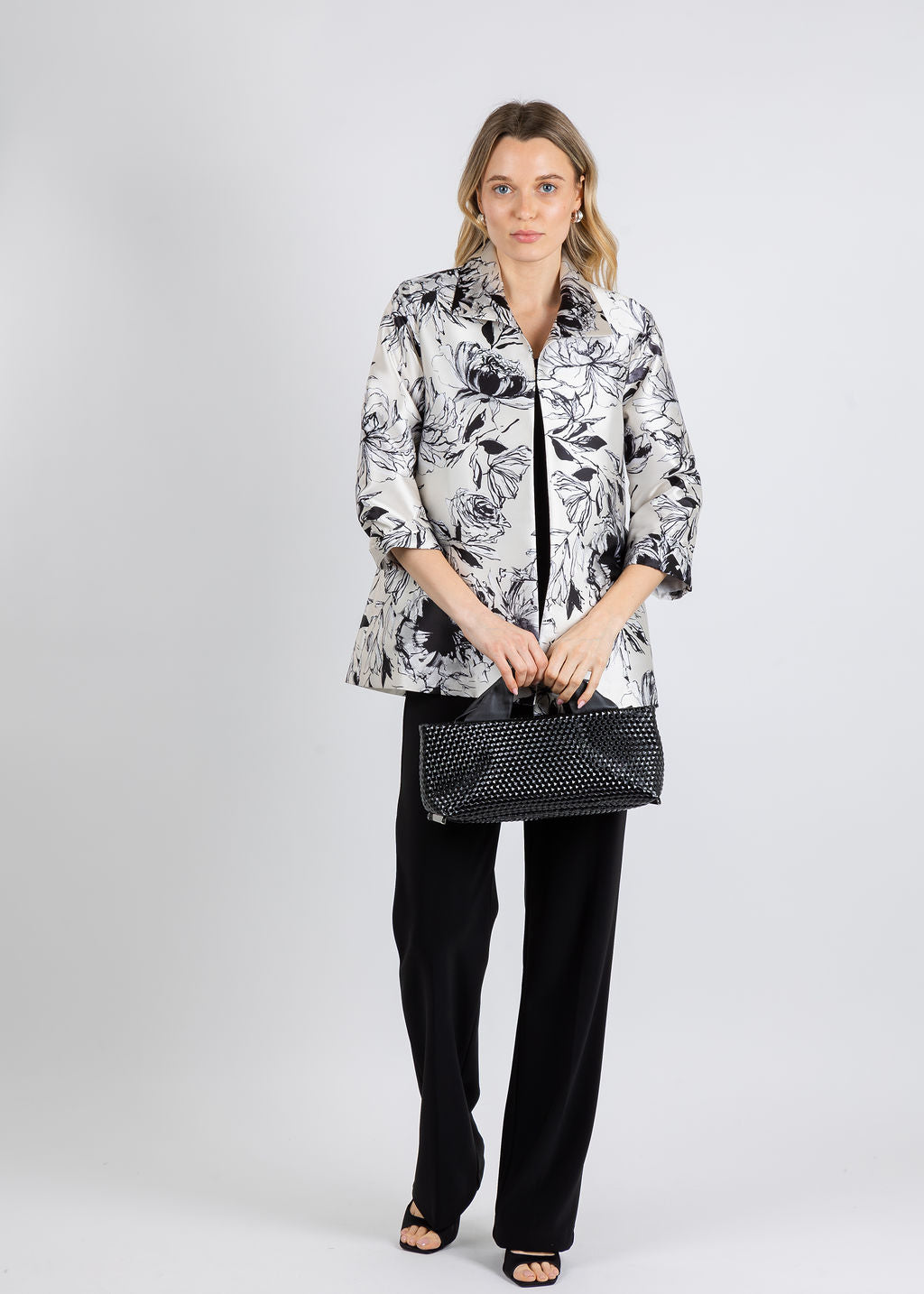 Caroline Rose Floral A-Line Jacket in Ivory/Multi available at Barbara Katz