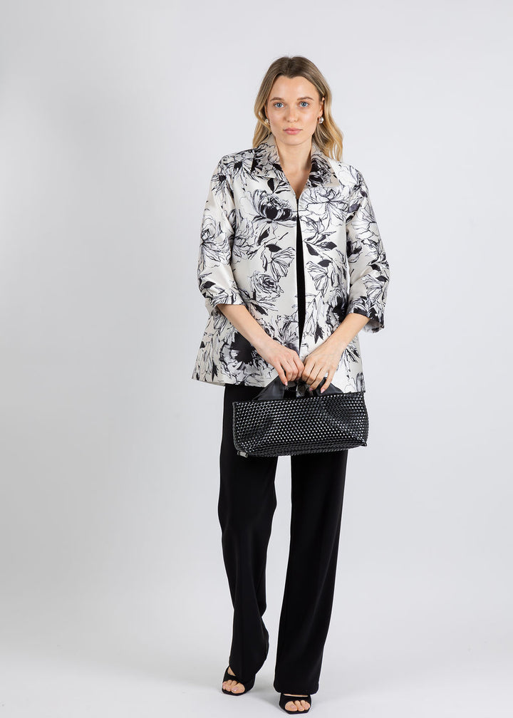Caroline Rose Floral A-Line Jacket in Ivory/Multi available at Barbara Katz