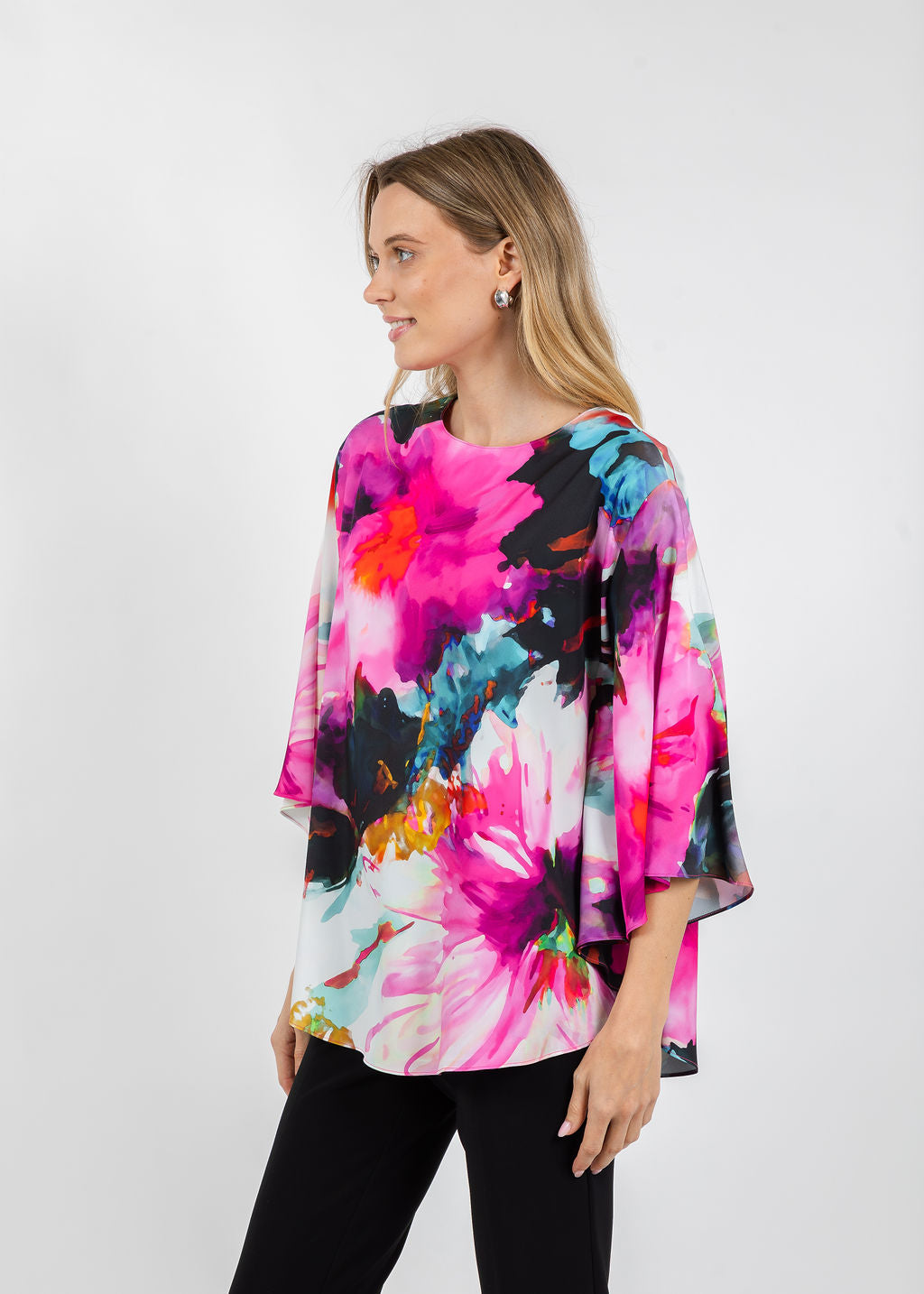 Caroline Rose Floral Fanfare Crescent Top in Multi/White available at Barbar aKatz
