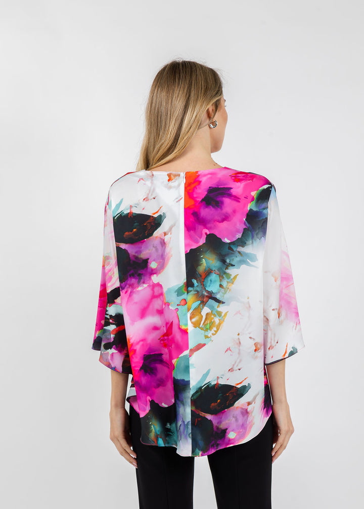 Caroline Rose Floral Fanfare Crescent Top in Multi/White available at Barbar aKatz