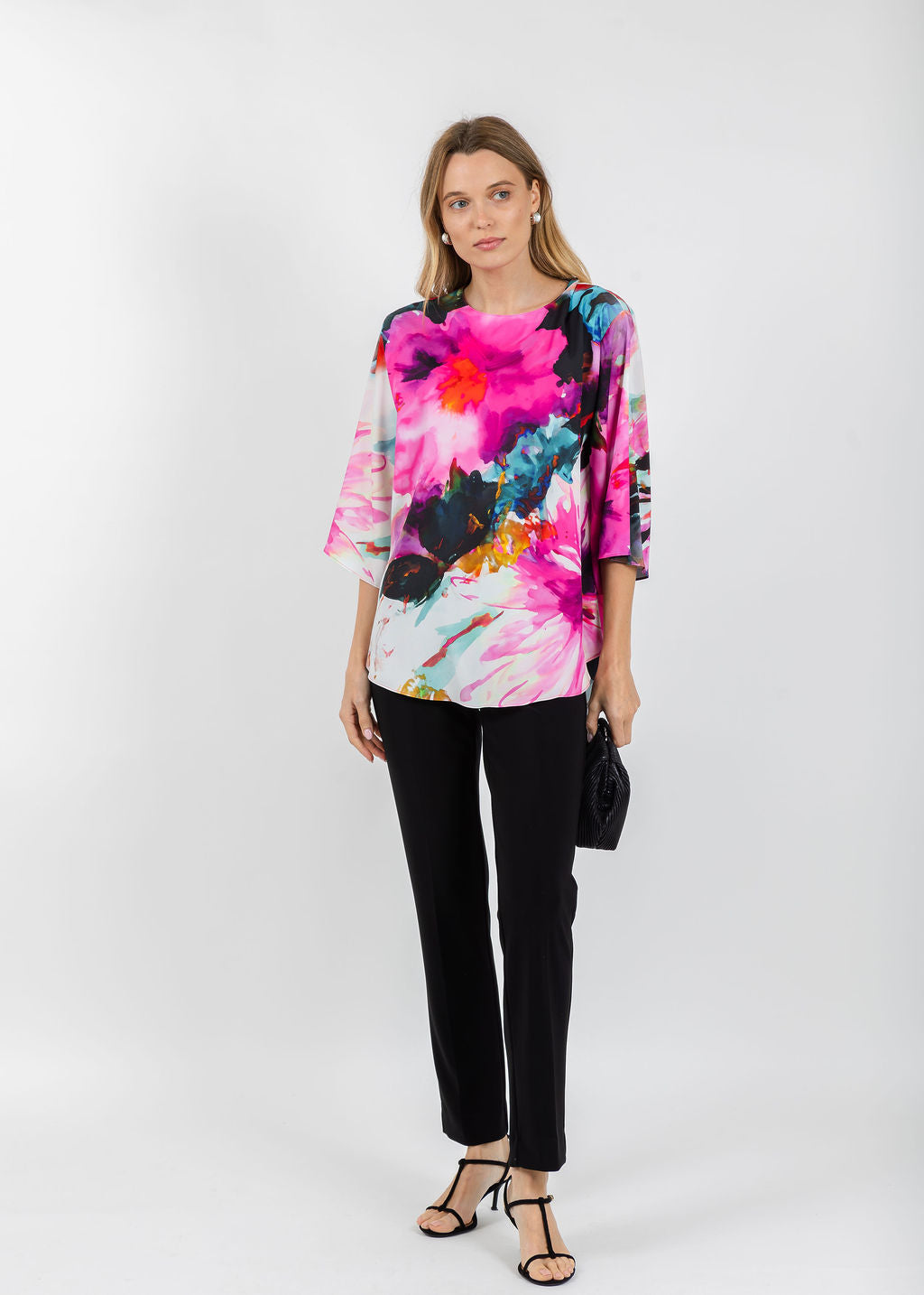 Caroline Rose Floral Fanfare Crescent Top in Multi/White available at Barbar aKatz