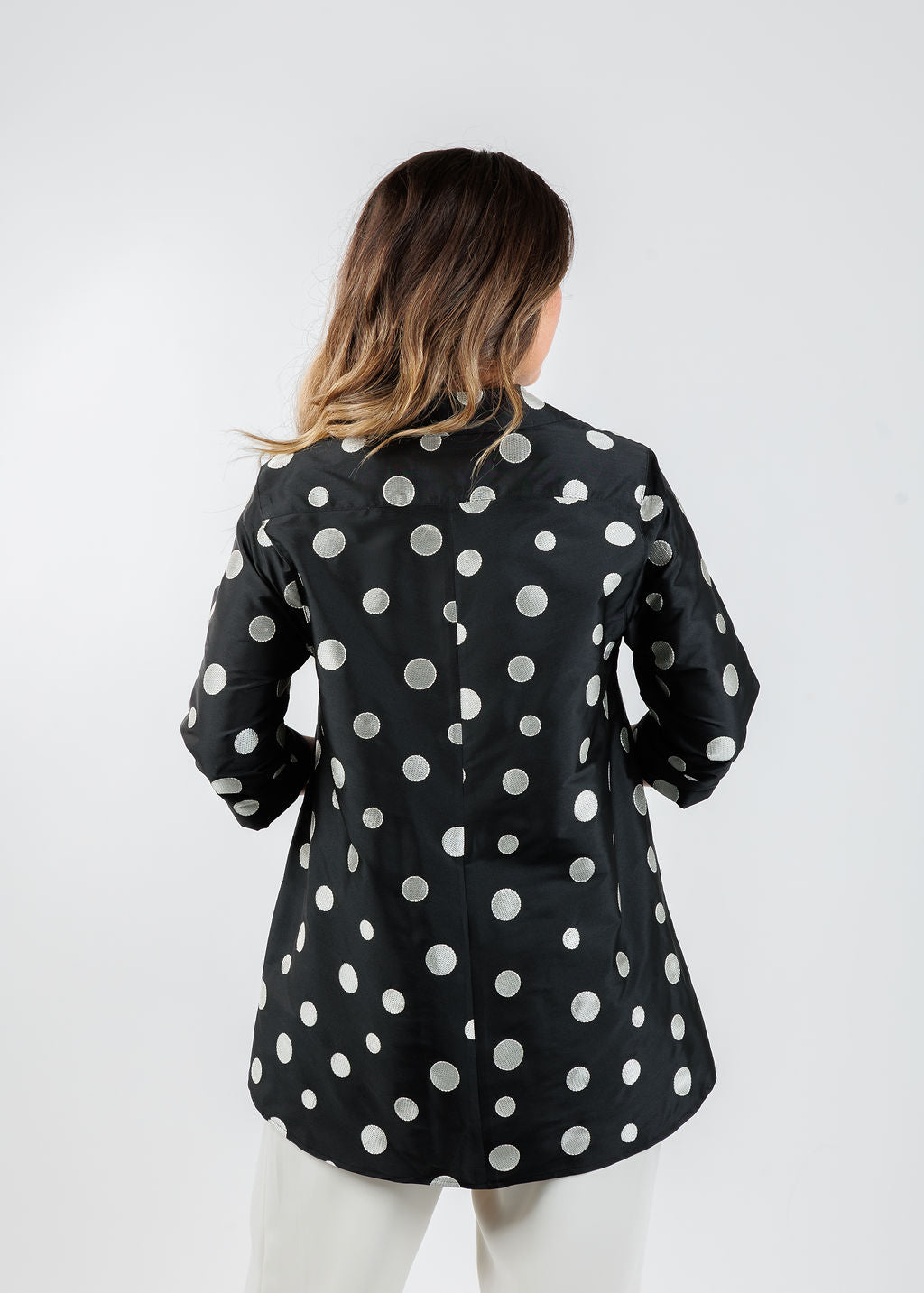 Caroline Rose Flutter Shirt in Ivory/Black available at Barbara Katz