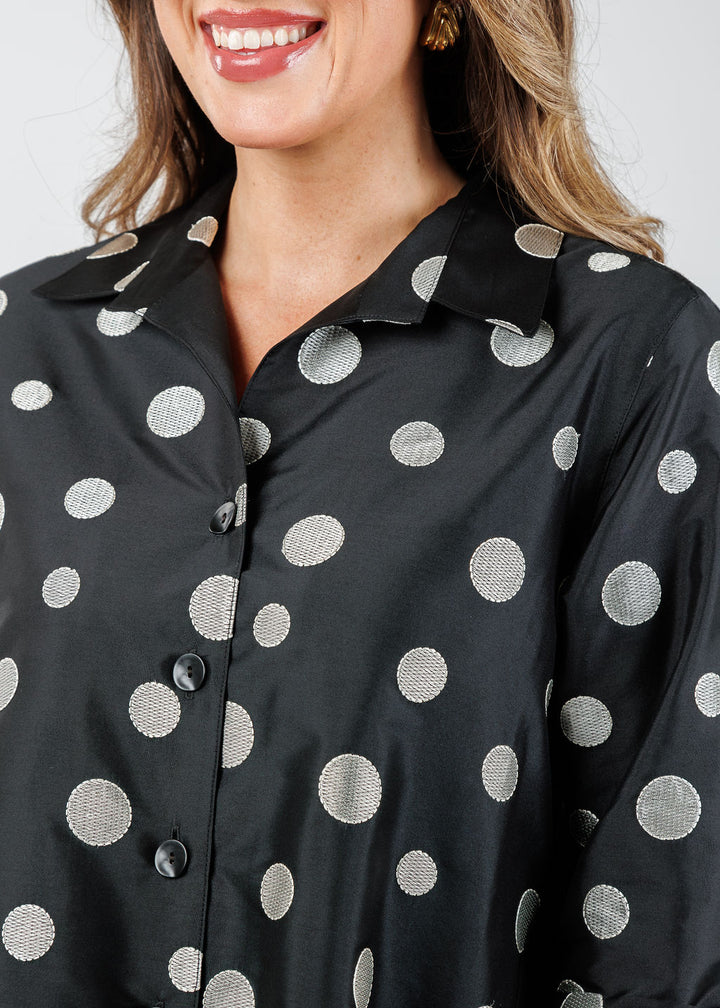 Caroline Rose Flutter Shirt in Ivory/Black available at Barbara Katz