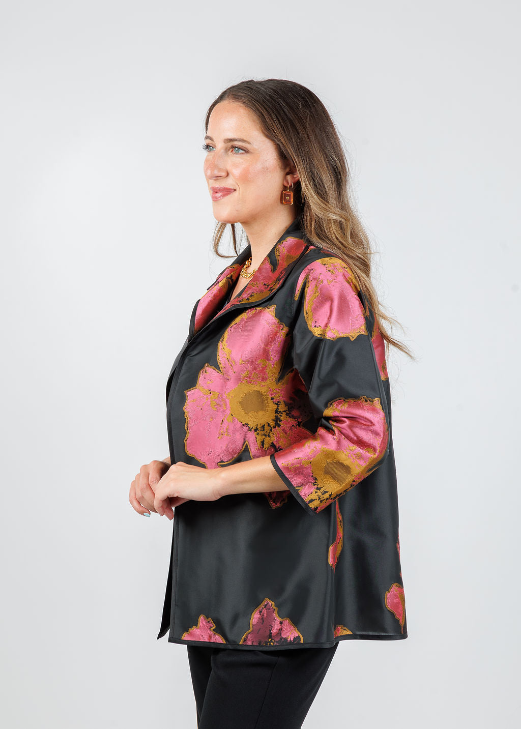 Caroline Rose Karoima Easy A-Line Blouse in Pink/Black available at Barbara Katz