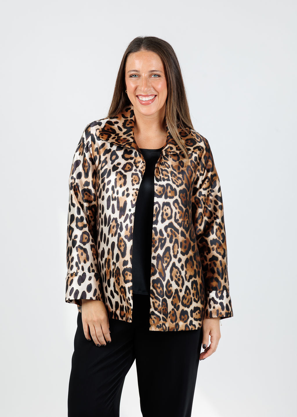 Caroline Rose Leopard Print Jacket in Multi/Black available at Barbara Katz