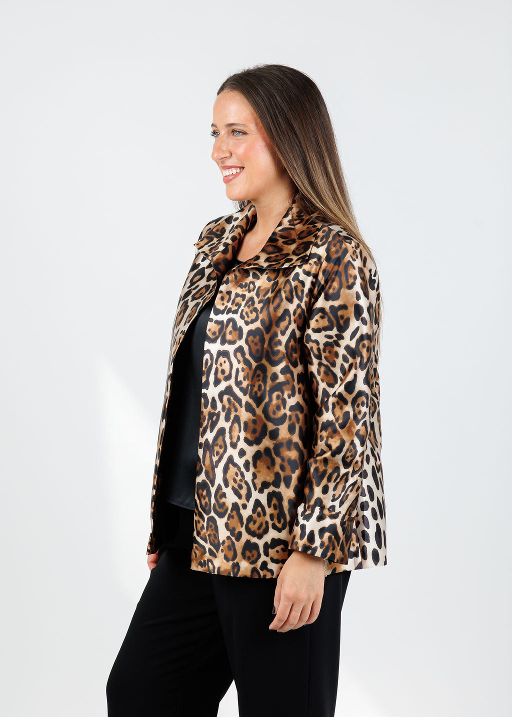 Caroline Rose Leopard Print Jacket in Multi/Black available at Barbara Katz