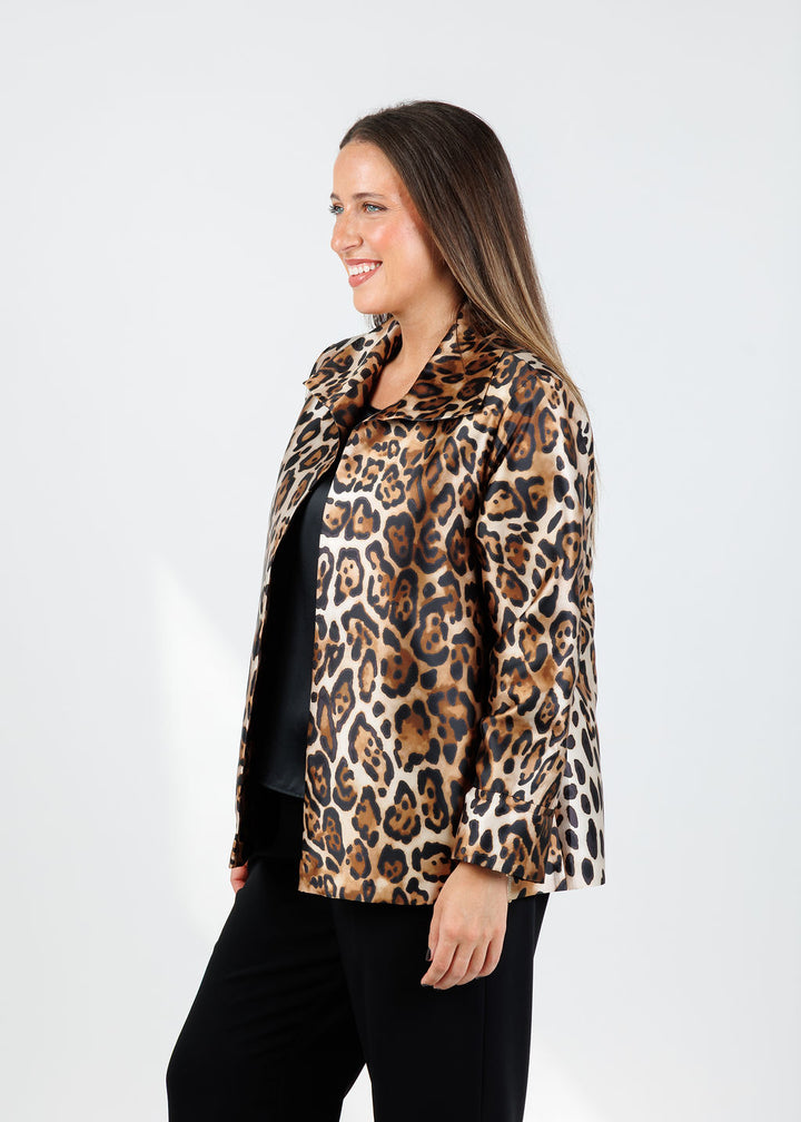 Caroline Rose Leopard Print Jacket in Multi/Black available at Barbara Katz