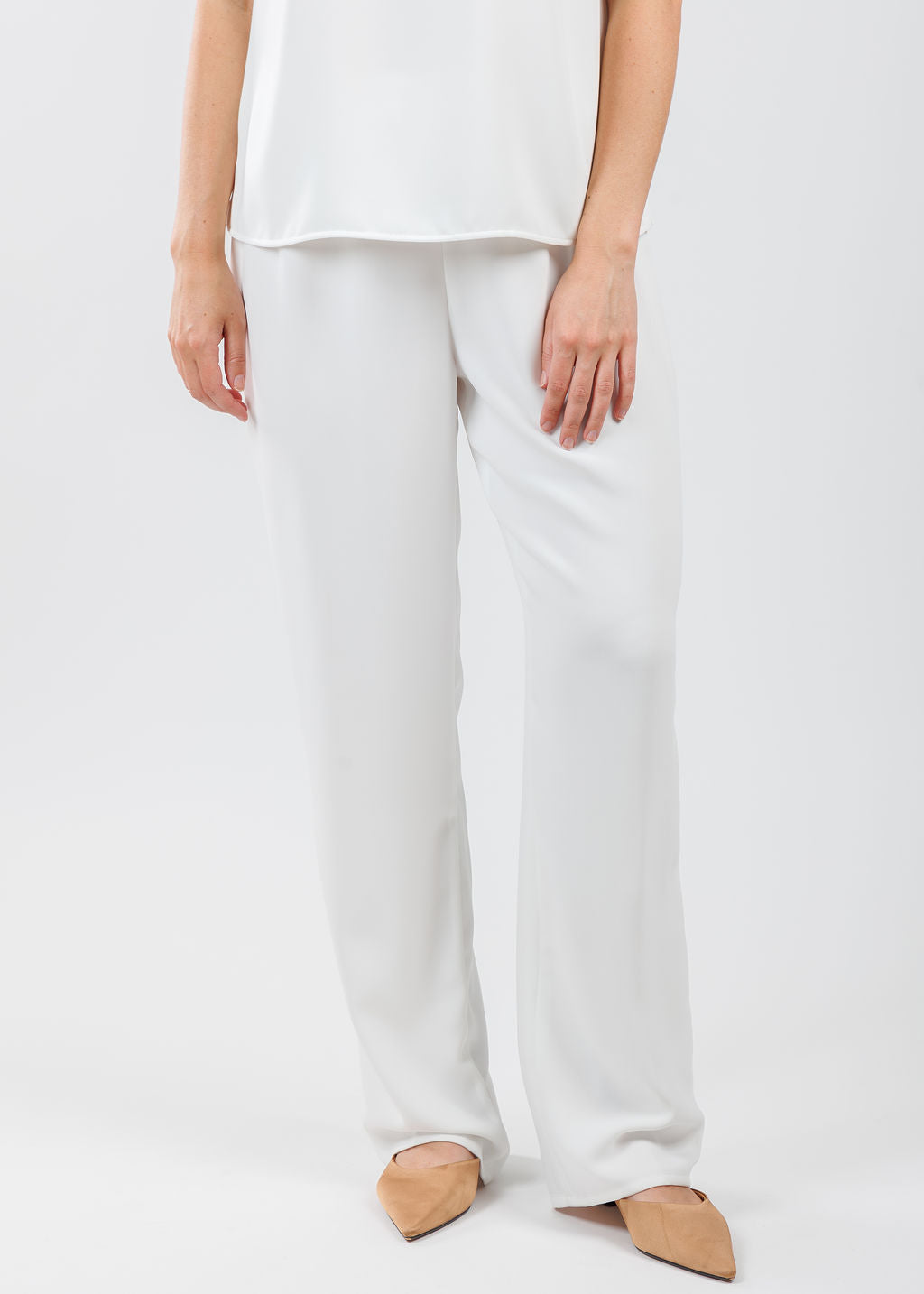 Caroline Rose Matte Crepe Straight Leg Pants in White available at Barbara Katz