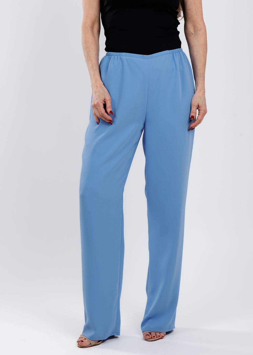 Caroline Rose Matte Crepe Straight Leg Pants in Blue available at Barbara Katz