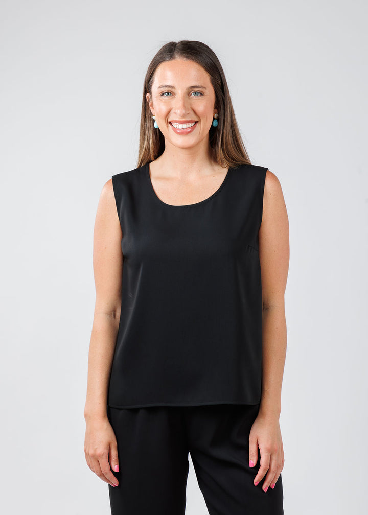 Caroline Rose Matte Crepe Suzette Basic Tank - Black