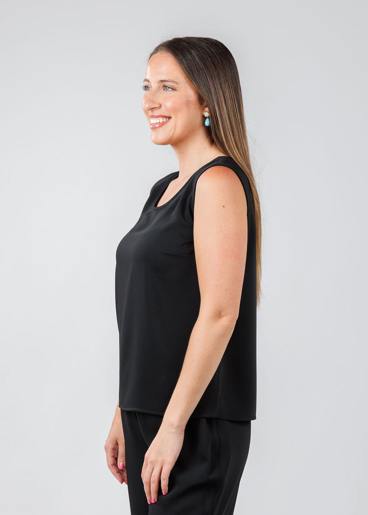 Caroline Rose Matte Crepe Suzette Basic Tank - Black