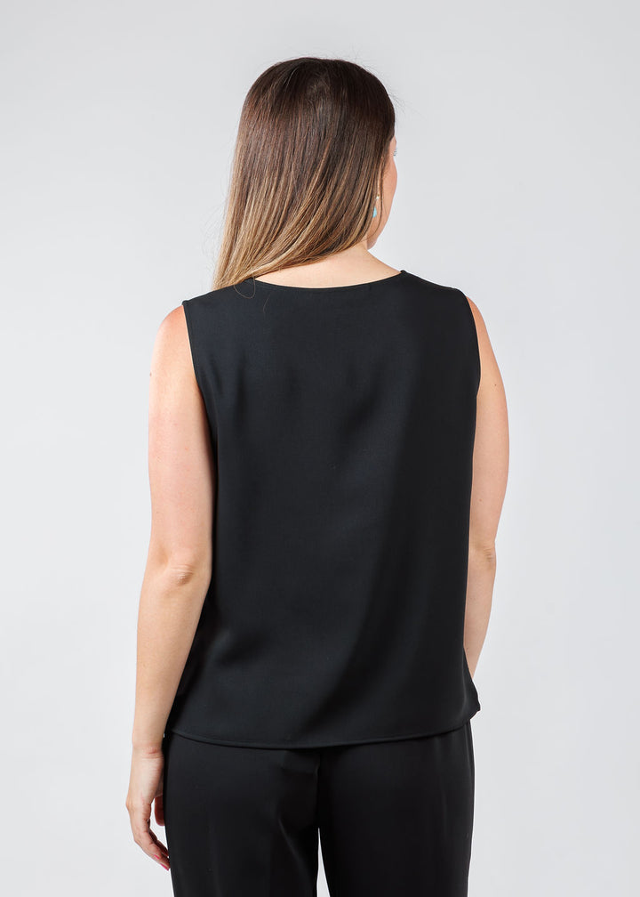 Caroline Rose Matte Crepe Suzette Basic Tank - Black