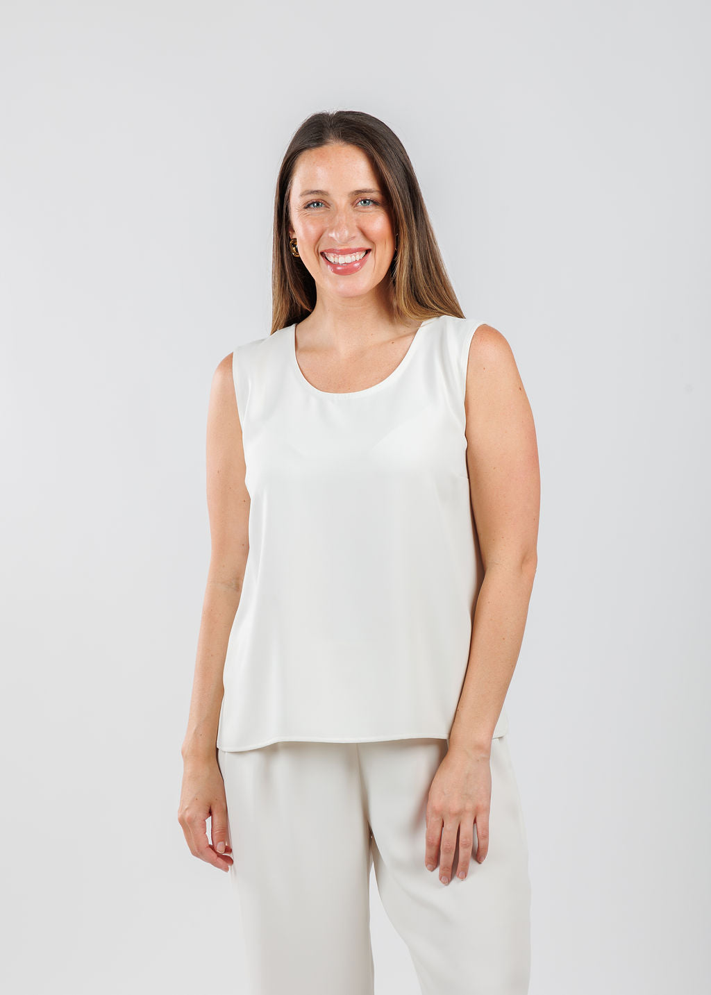 Caroline Rose Matte Crepe Suzette Basic Tank in Ivory available at Barbara Katz