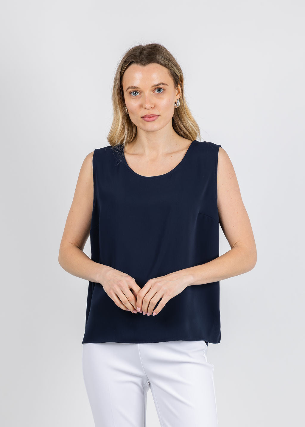 Caroline Rose Matte Crepe Suzette Basic Tank in Navy available at Barbara Katz
