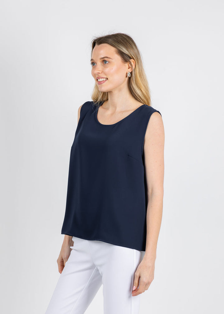 Caroline Rose Matte Crepe Suzette Basic Tank in Navy available at Barbara Katz