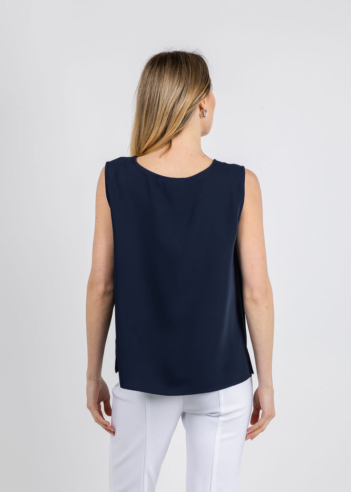 Caroline Rose Matte Crepe Suzette Basic Tank in Navy available at Barbara Katz