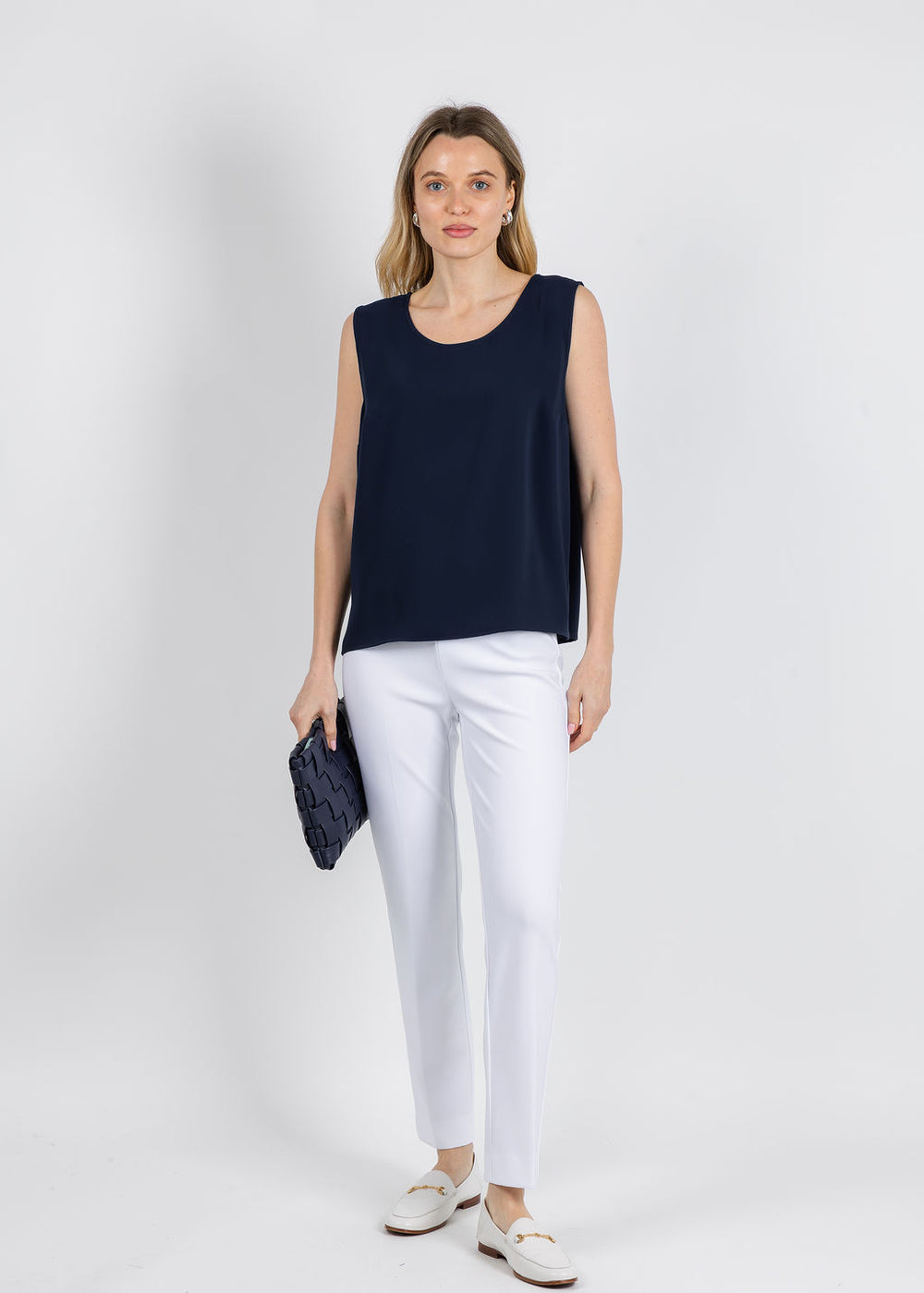 Caroline Rose Matte Crepe Suzette Basic Tank in Navy available at Barbara Katz