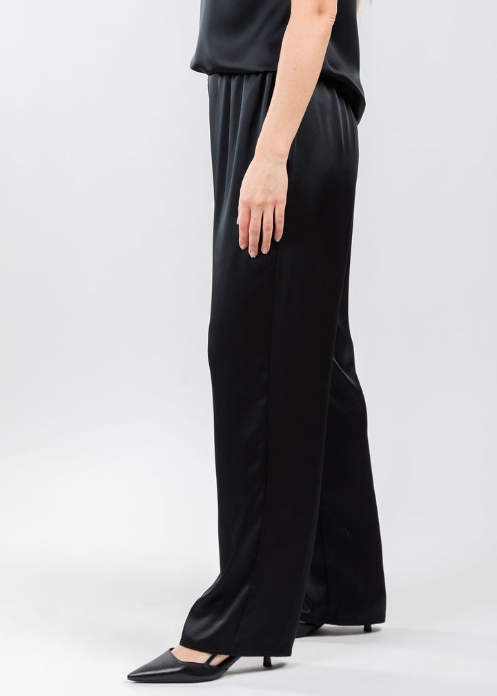Caroline Rose Soft Straight Satin Pants in Black available at Barbara Katz