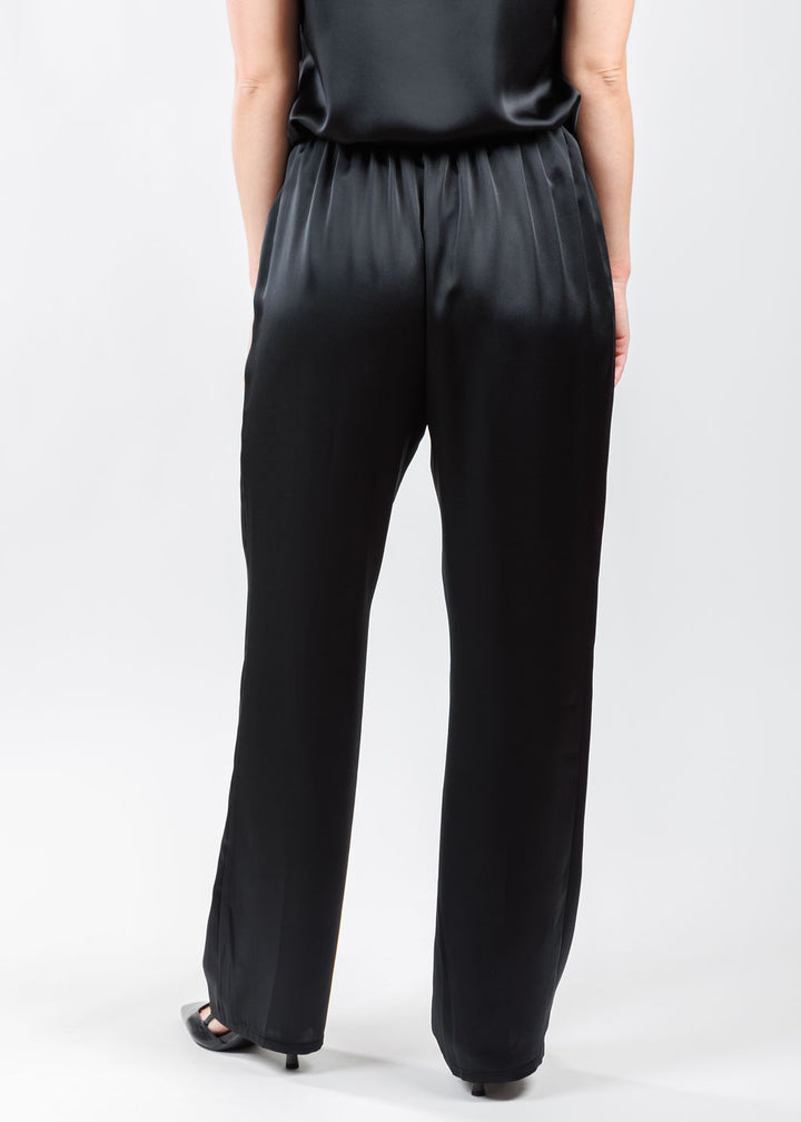 Caroline Rose Soft Straight Satin Pants in Black available at Barbara Katz