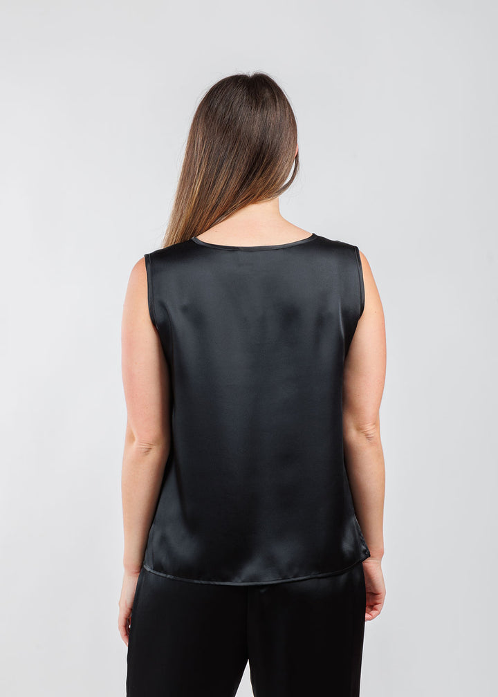 Caroline Rose Soft Satin Tank in Black available at Barbara Katz