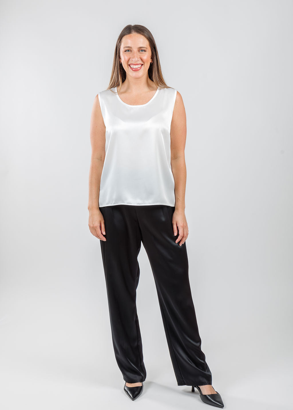 Caroline Rose Soft Satin Tank - White