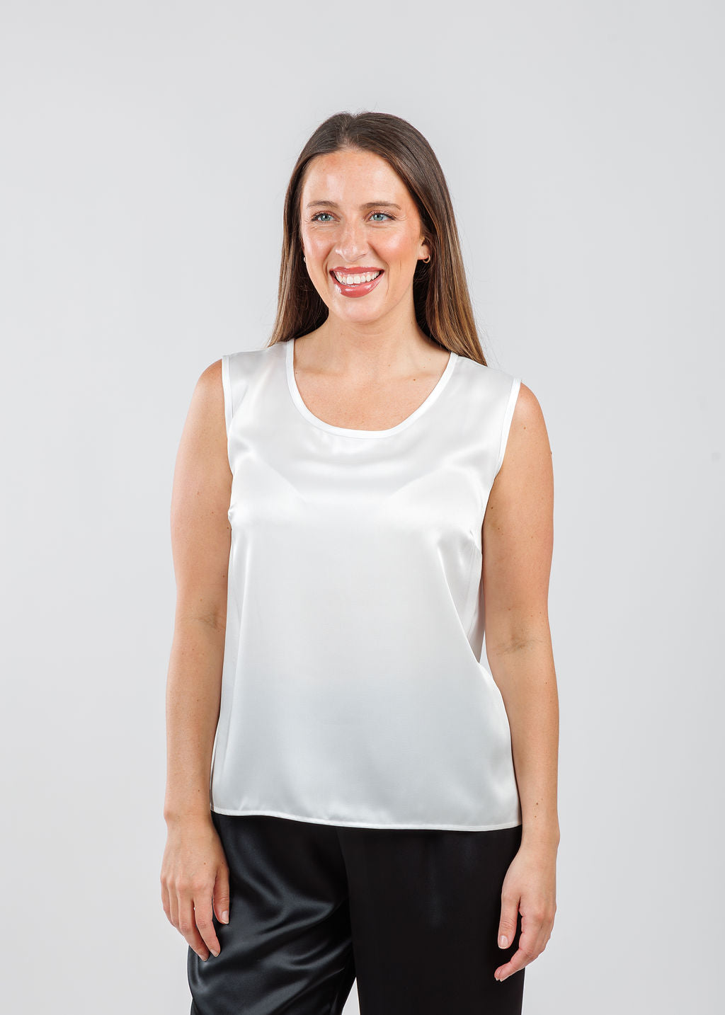 Caroline Rose Soft Satin Tank in White available at Barbara Katz