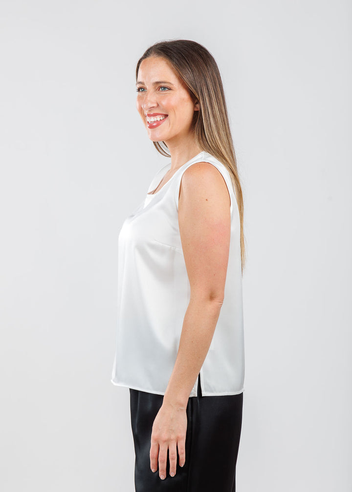 Caroline Rose Soft Satin Tank in White available at Barbara Katz