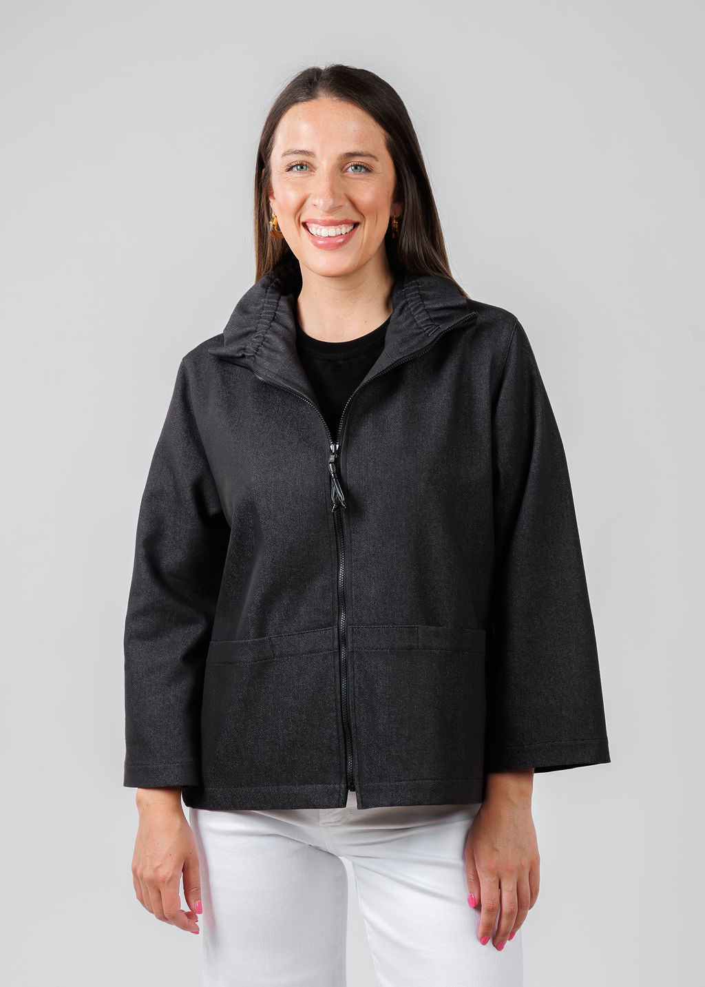 Caroline Rose Stretch Denim Jacket in Black available at Barbara Katz