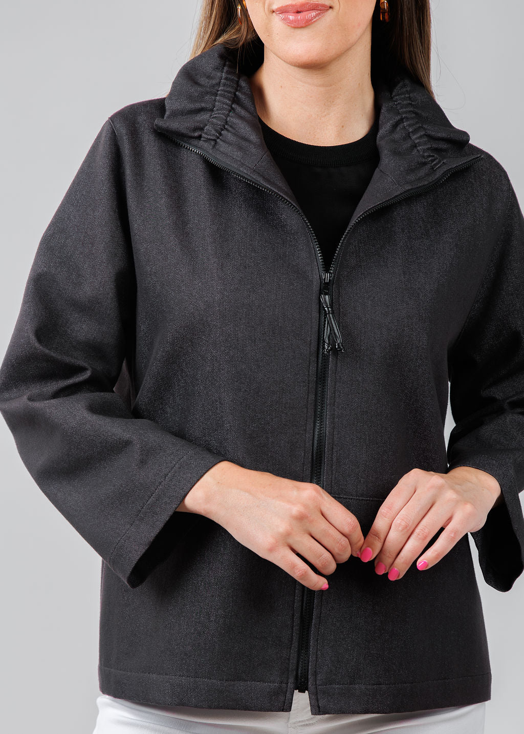 Caroline Rose Stretch Denim Jacket in Black available at Barbara Katz