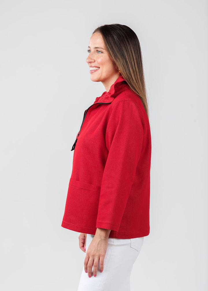 Caroline Rose Stretch Denim Jacket in Red available at Barbara Katz