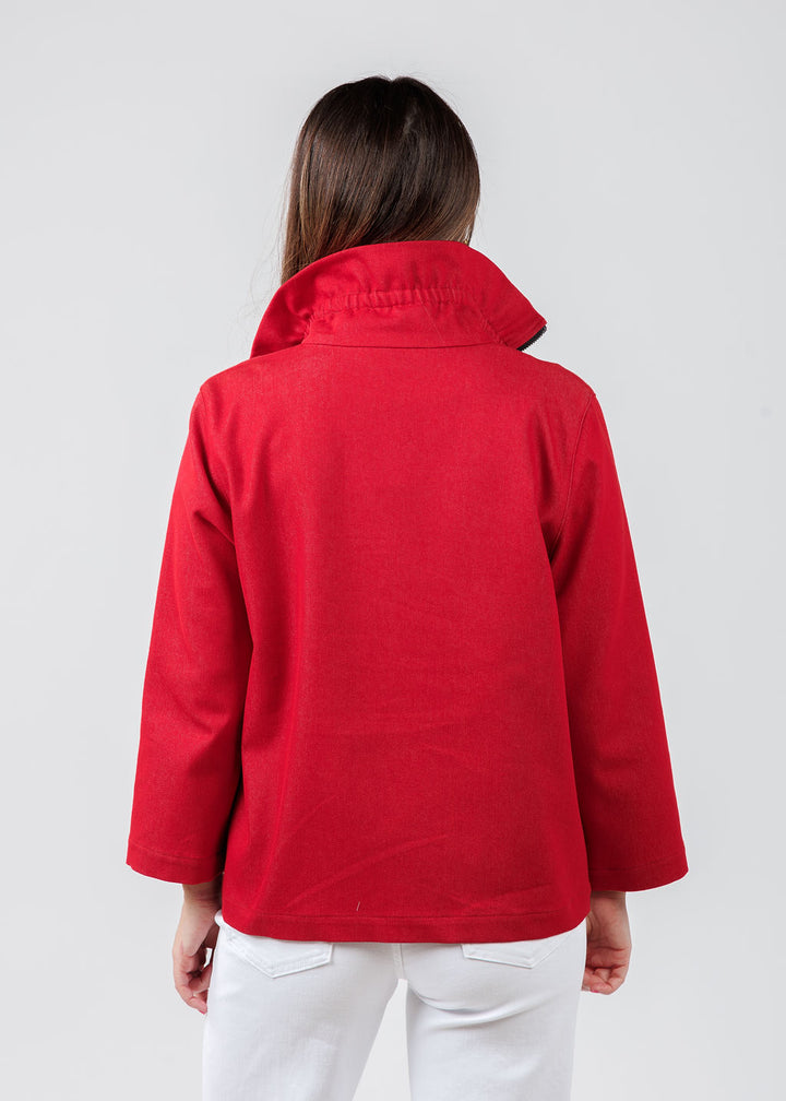 Caroline Rose Stretch Denim Jacket in Red available at Barbara Katz