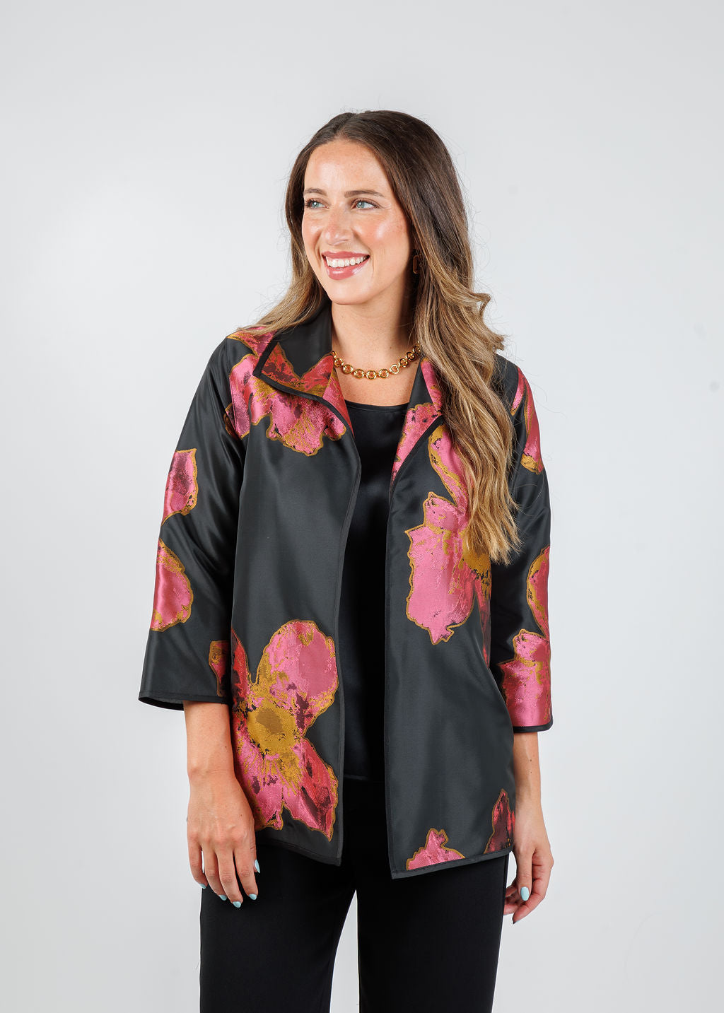 Caroline Rose Karoima Easy A-Line Blouse in Pink/Black available at Barbara Katz