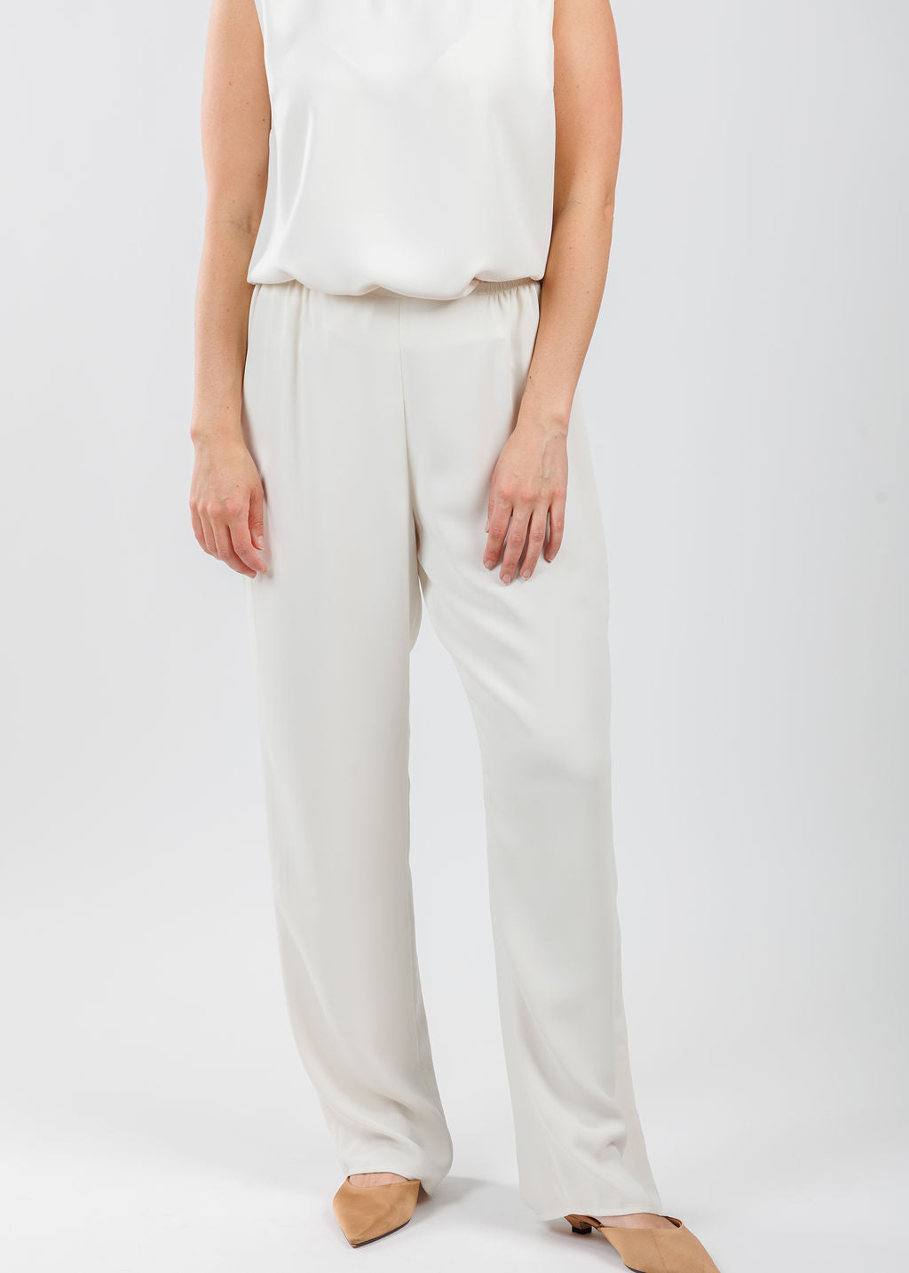 Caroline Rose Matte Crepe Straight Leg Pants in Ivory available at Barbara Katz
