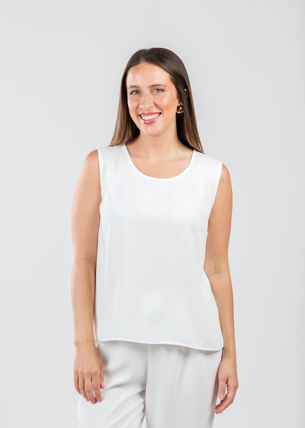 Caroline Rose Matte Crepe Suzette Basic Tank in White available at Barbara Katz
