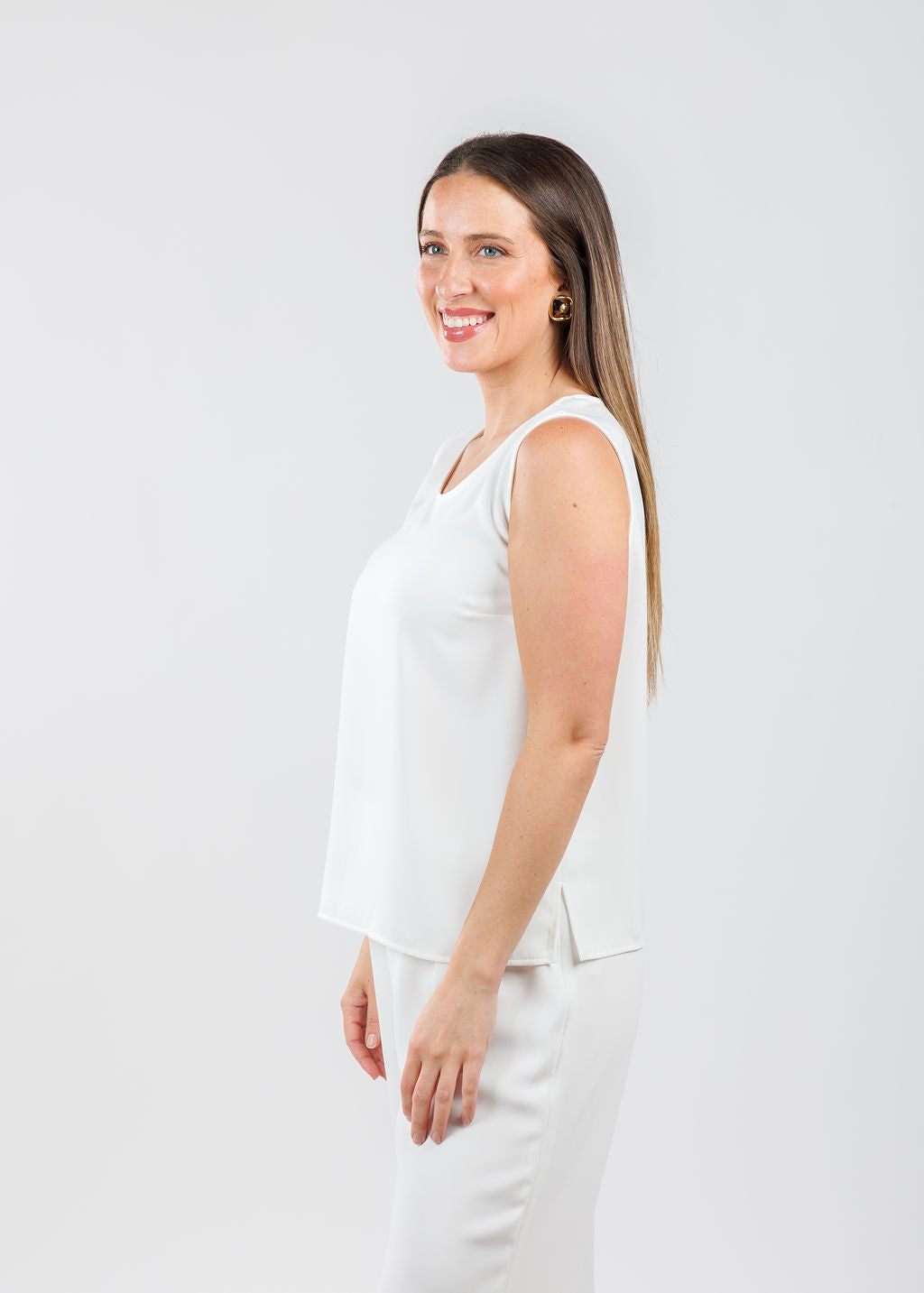 Caroline Rose Matte Crepe Suzette Basic Tank in White available at Barbara Katz