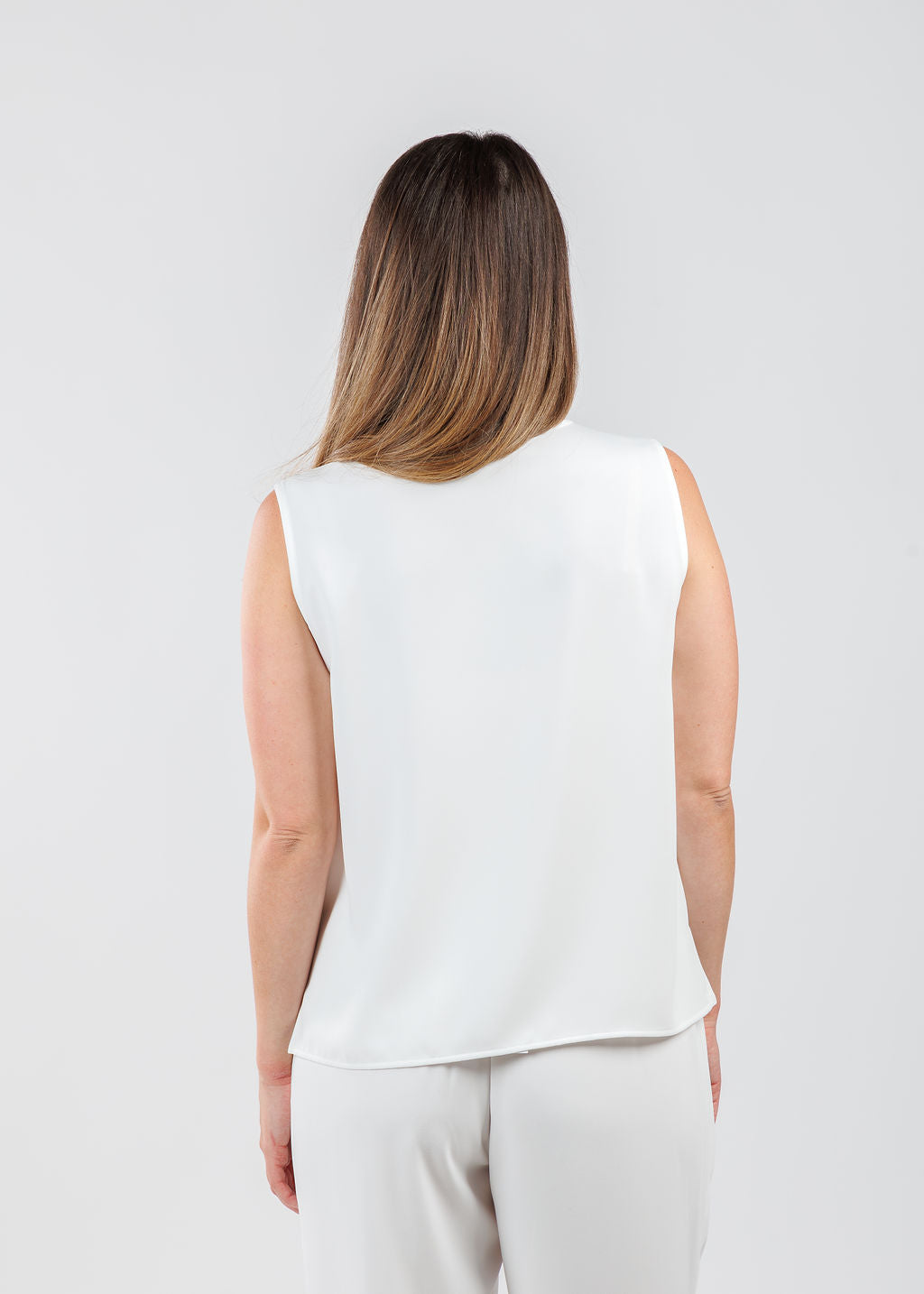 Caroline Rose Matte Crepe Suzette Basic Tank in White available at Barbara Katz