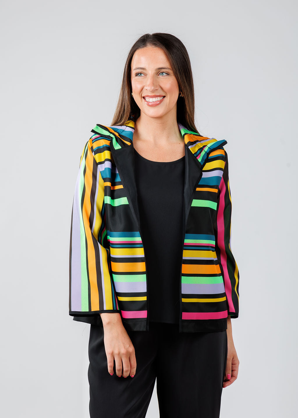 Caroline Rose Naomi Ruched Collar Jacket in Black available at Barbara Katz