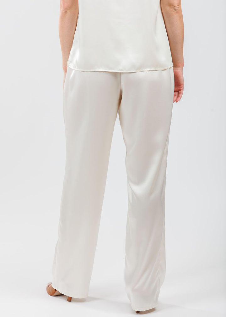 Caroline Rose Soft Satin Tank in Ivory paired with matching Caroline Rose Soft Satin Pants in Ivory available at Barbara Katz
