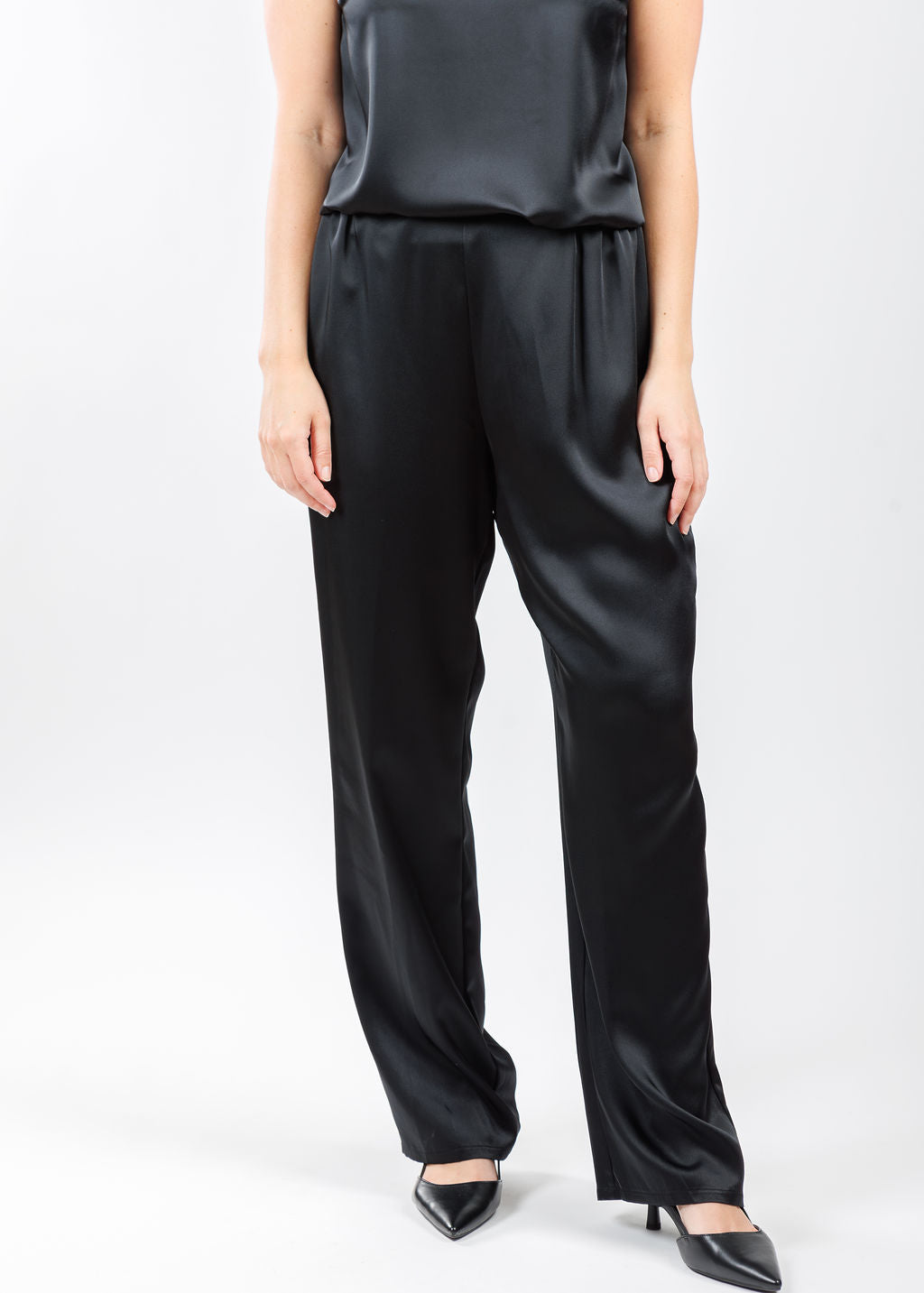 Caroline Rose Soft Satin Straight Pants in Black available at Barbara Katz