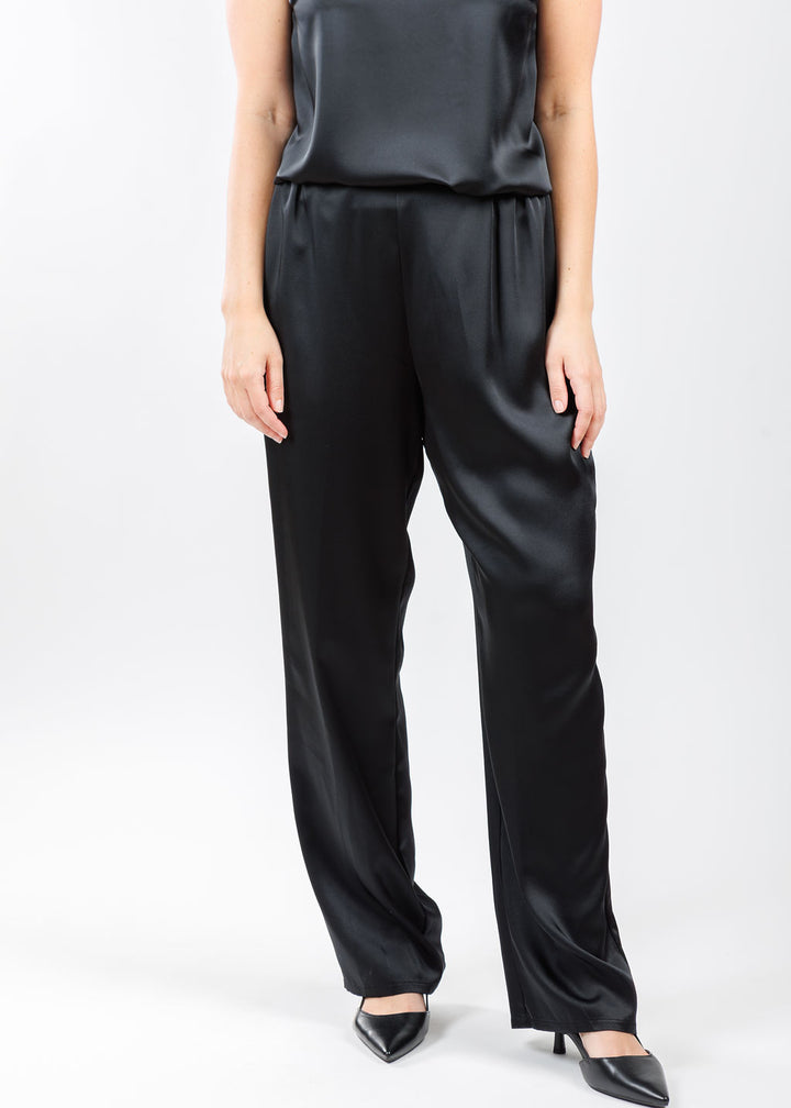 Caroline Rose Soft Satin Straight Pants in Black available at Barbara Katz