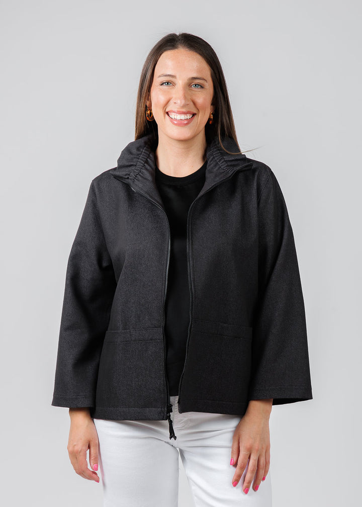 Caroline Rose Stretch Denim Jacket in Black available at Barbara Katz