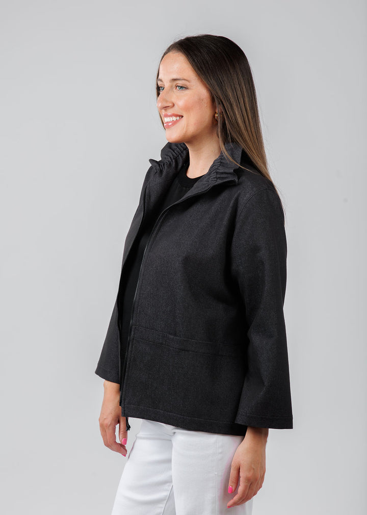 Caroline Rose Stretch Denim Jacket in Black available at Barbara Katz