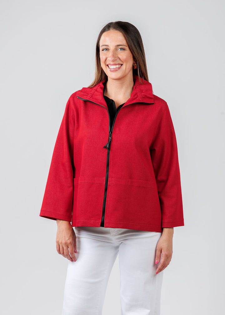 Caroline Rose Stretch Denim Jacket in Red available at Barbara Katz