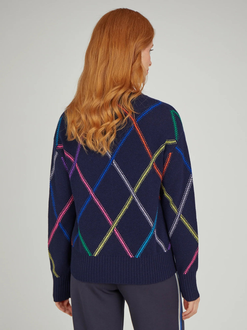 Cocoa Cashmere - The Plaid Crew Navy Multi is woven from luxurious cashmere, this plaid crew is a timeless essential with a modern twist.